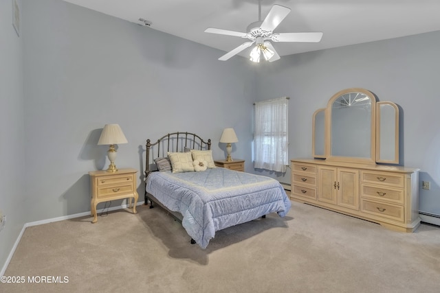 2299 Kira Ct, Toms River, NJ 08755 - bedroom featuring light carpet, baseboards, ceiling fan, and baseboard heating