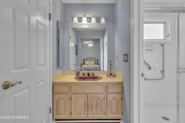 2299 Kira Ct, Toms River, NJ 08755 - ensuite bathroom featuring a shower stall, vanity, and a ceiling fan