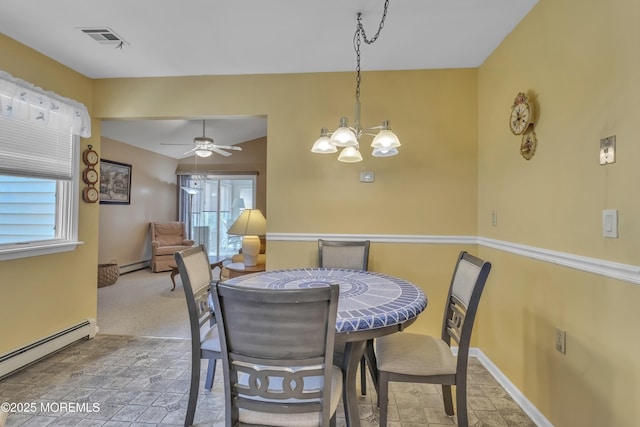 2299 Kira Ct, Toms River, NJ 08755 - dining room with baseboard heating, plenty of natural light, a chandelier, and baseboards