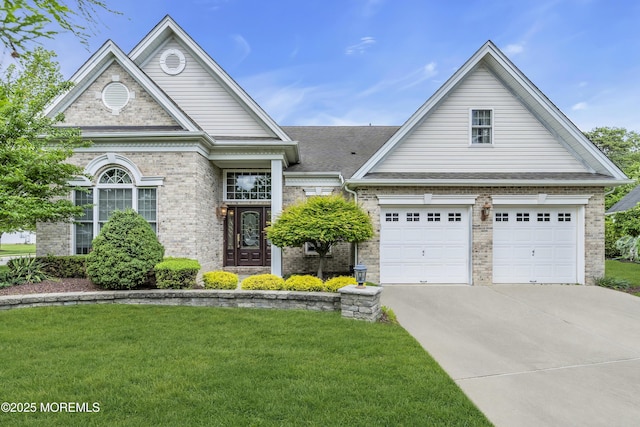 1 Lattimore Ct, Freehold, NJ 07728 - view of front facade featuring concrete driveway, a front lawn, brick siding, and an attached garage