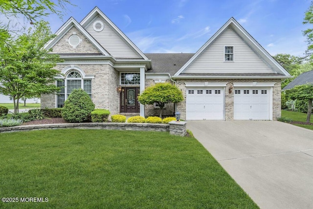 1 Lattimore Ct, Freehold, NJ 07728 - view of front of house with concrete driveway, a front yard, brick siding, and a garage