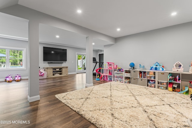 16 Wildflower Ct, Manalapan, NJ 07726 - game room featuring dark wood-style flooring, healthy amount of natural light, baseboards, and recessed lighting