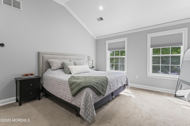 16 Wildflower Ct, Manalapan, NJ 07726 - carpeted bedroom featuring ornamental molding, vaulted ceiling, and baseboards