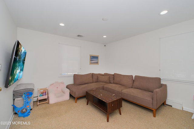 209 Woodcrest Rd, Oakhurst, NJ 07755 - carpeted living area featuring recessed lighting and a baseboard heating unit