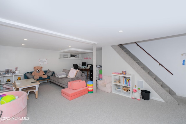 209 Woodcrest Rd, Oakhurst, NJ 07755 - carpeted living room featuring recessed lighting and stairway