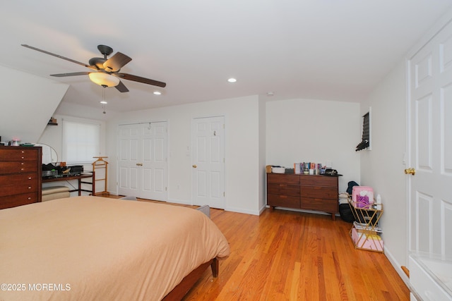 209 Woodcrest Rd, Oakhurst, NJ 07755 - bedroom with recessed lighting, baseboards, light wood finished floors, and a ceiling fan
