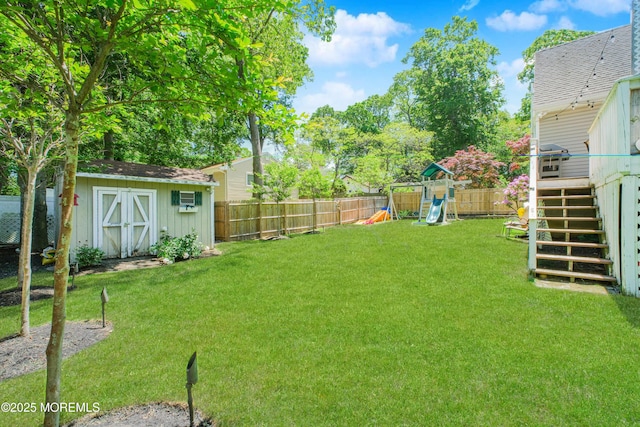 209 Woodcrest Rd, Oakhurst, NJ 07755 - view of yard featuring stairs, a playground, and a wooden deck