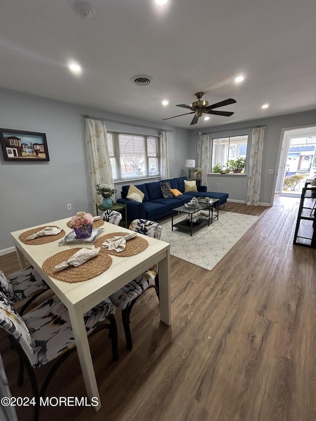 3B Hamilton Ln, Whiting, NJ 08759 - dining room with dark wood-type flooring, ceiling fan, recessed lighting, and baseboards