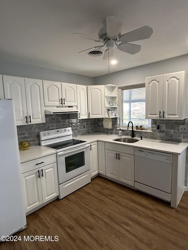 3B Hamilton Ln, Whiting, NJ 08759 - kitchen featuring white appliances, under cabinet range hood, a sink, and white cabinetry