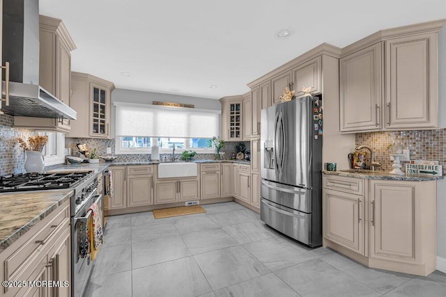 3504 Churchill Dr, Toms River, NJ 08753 - kitchen featuring appliances with stainless steel finishes, wall chimney exhaust hood, a sink, decorative backsplash, and recessed lighting