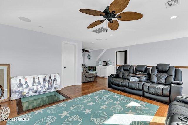 3504 Churchill Dr, Toms River, NJ 08753 - living room featuring ceiling fan, wood finished floors, and recessed lighting