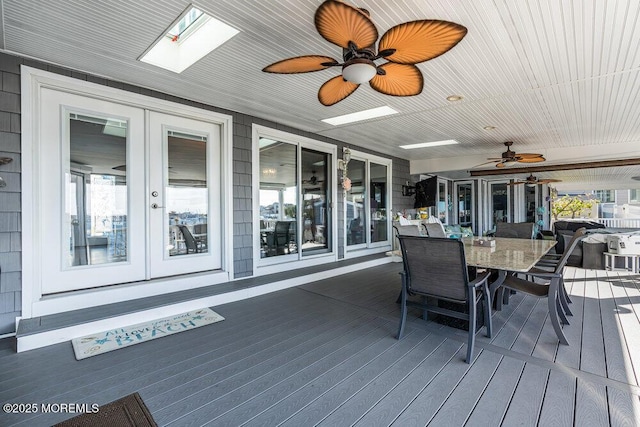 3504 Churchill Dr, Toms River, NJ 08753 - wooden terrace with a ceiling fan, outdoor dining area, and french doors