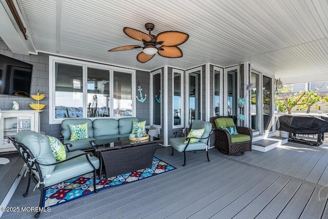 3504 Churchill Dr, Toms River, NJ 08753 - wooden deck featuring an outdoor living space and ceiling fan