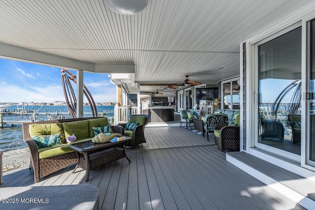 3504 Churchill Dr, Toms River, NJ 08753 - wooden terrace featuring an outdoor hangout area and ceiling fan