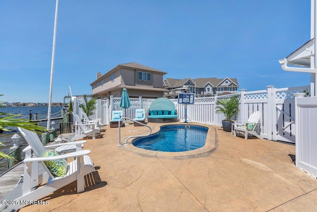 3504 Churchill Dr, Toms River, NJ 08753 - view of pool with a fenced backyard, a patio, and a water view