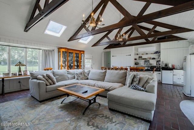 135 Rumson Rd, Rumson, NJ 07760 - living area with a skylight, high vaulted ceiling, and beamed ceiling