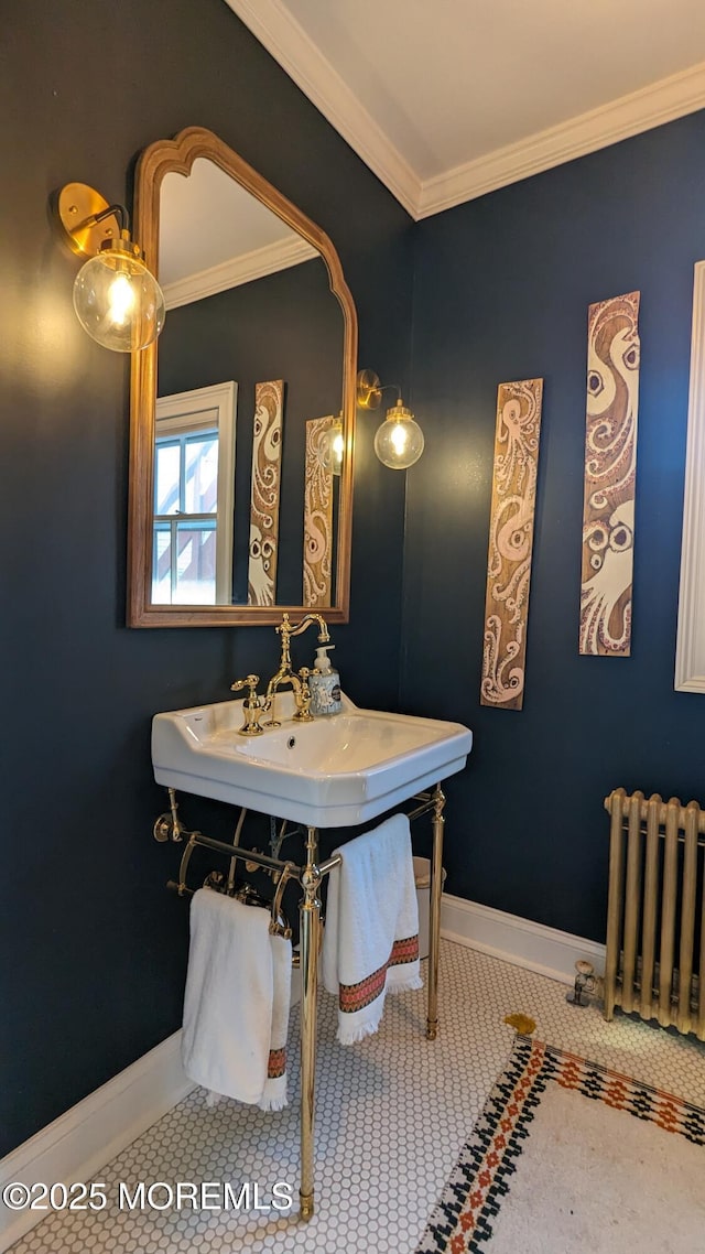 130 Main St, Keyport, NJ 07735 - bathroom featuring radiator, ornamental molding, and baseboards