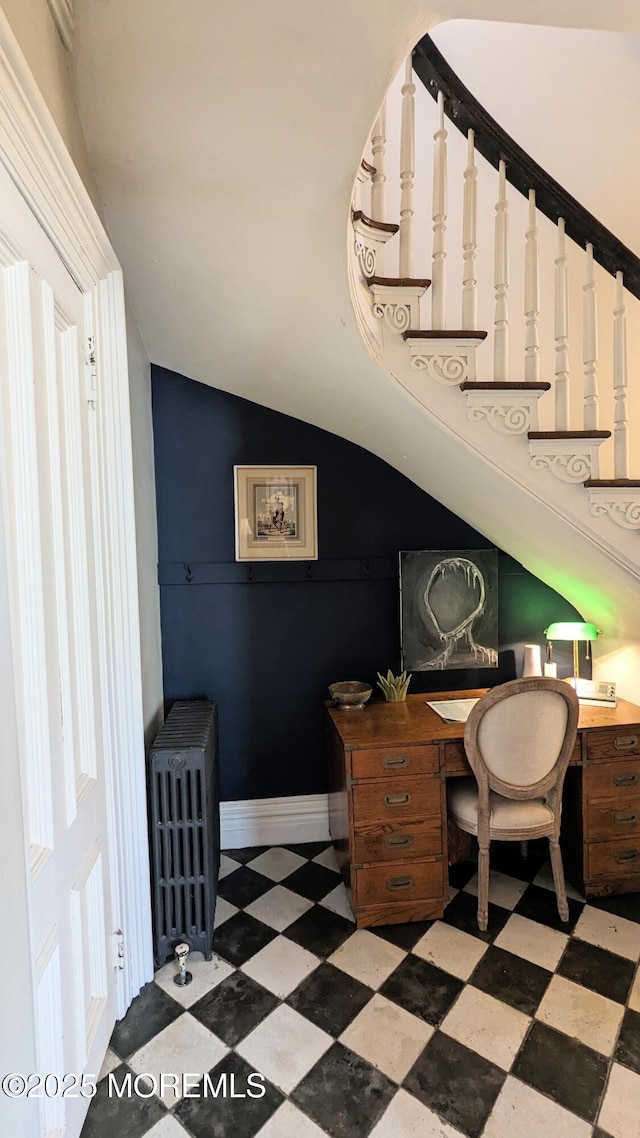 130 Main St, Keyport, NJ 07735 - office with radiator heating unit, lofted ceiling, and tile patterned floors