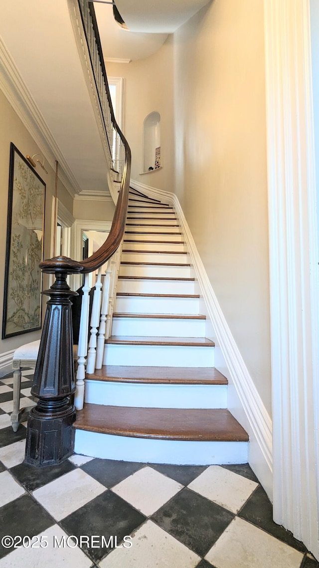 130 Main St, Keyport, NJ 07735 - staircase featuring crown molding