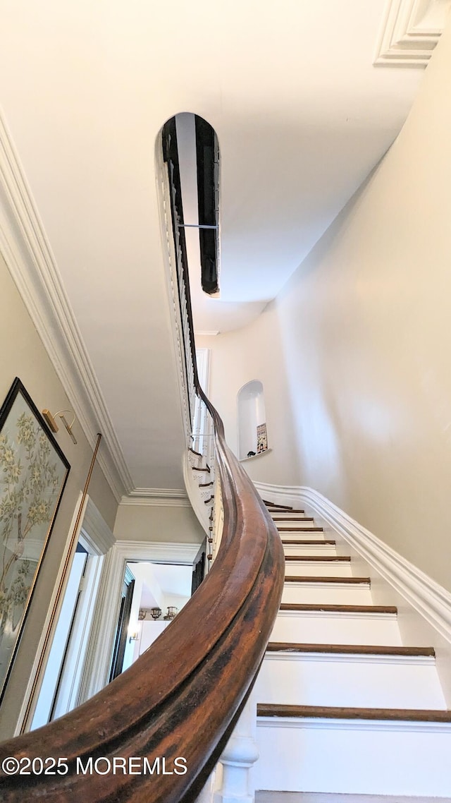 130 Main St, Keyport, NJ 07735 - stairway featuring crown molding
