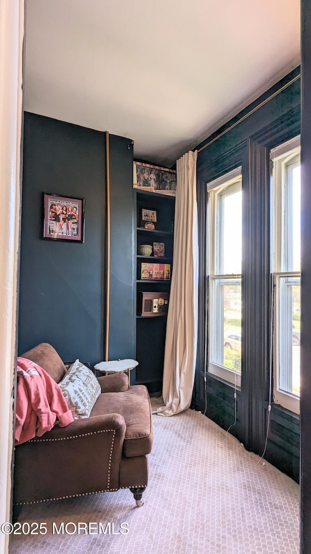 130 Main St, Keyport, NJ 07735 - living area featuring carpet floors and built in shelves