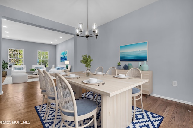 19 Hillside Ave, Barnegat, NJ 08005 - dining room with wood finished floors, a chandelier, baseboards, and recessed lighting