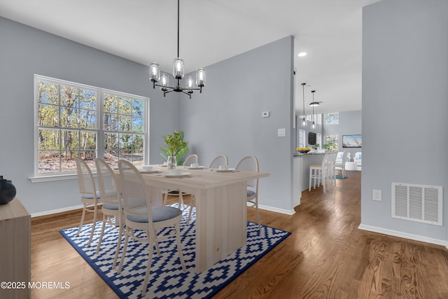 19 Hillside Ave, Barnegat, NJ 08005 - dining room with baseboards, a chandelier, wood finished floors, and recessed lighting