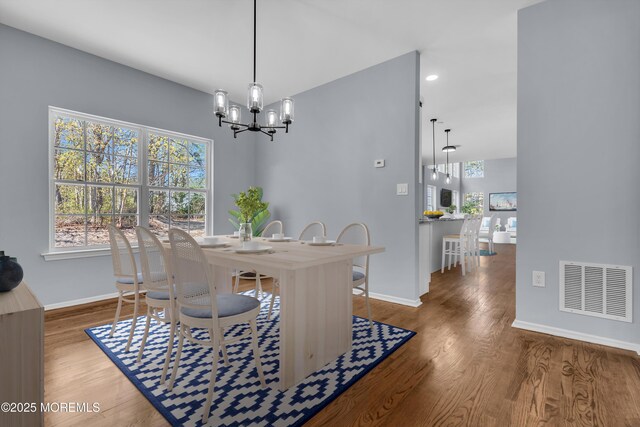 19 Hillside Ave, Barnegat, NJ 08005 - dining room with baseboards, a chandelier, wood finished floors, and recessed lighting