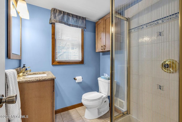2 Merrick Ct, Middletown, NJ 07748 - full bath featuring tile patterned flooring, vanity, a shower stall, toilet, and baseboards