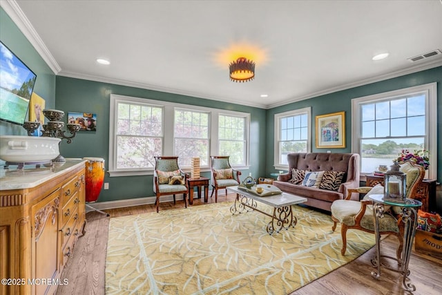68 Seneca Pl, Oceanport, NJ 07757 - living area with light wood-style floors, crown molding, baseboards, and recessed lighting