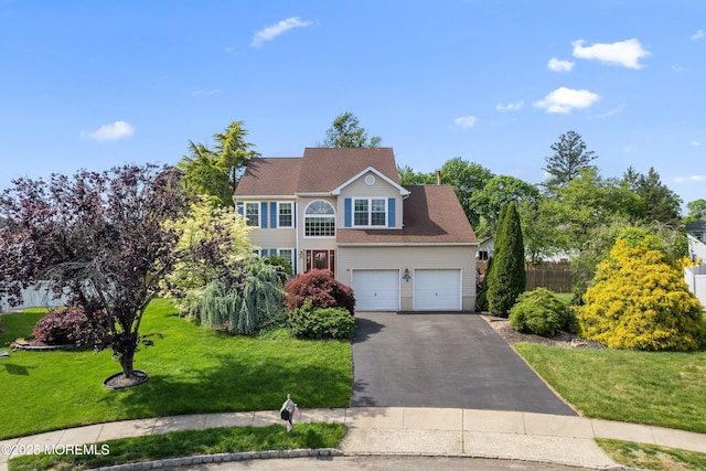 6 Palmer Ln, Englishtown, NJ 07726 - view of front of house featuring asphalt driveway, a garage, and a front lawn