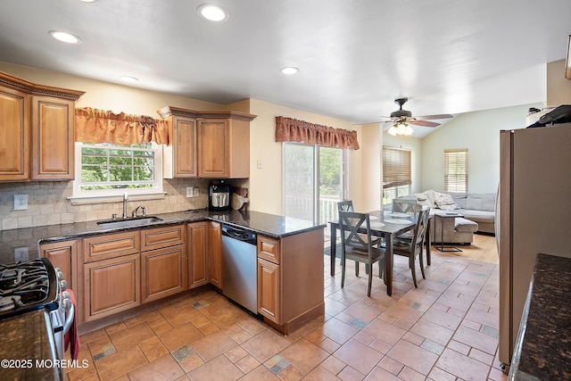 6 Palmer Ln, Englishtown, NJ 07726 - kitchen featuring dishwasher, a sink, freestanding refrigerator, gas range oven, and healthy amount of natural light