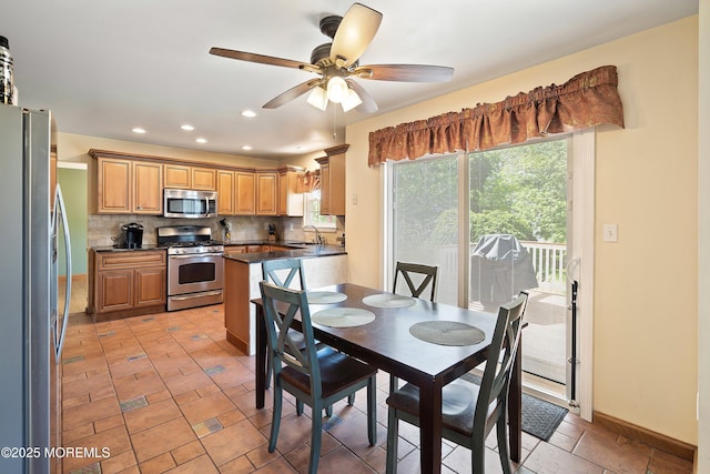 6 Palmer Ln, Englishtown, NJ 07726 - dining room featuring a ceiling fan, recessed lighting, and baseboards
