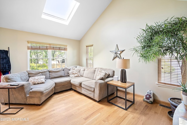 6 Palmer Ln, Englishtown, NJ 07726 - living room with plenty of natural light, light wood finished floors, a skylight, and high vaulted ceiling