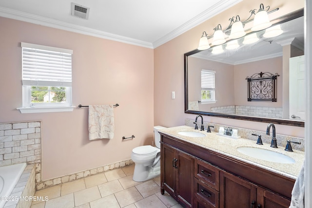 6 Palmer Ln, Englishtown, NJ 07726 - full bath with double vanity, a garden tub, toilet, ornamental molding, and tile patterned flooring