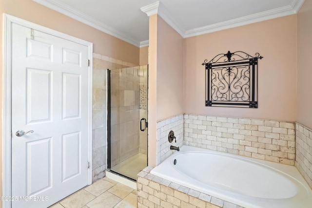 6 Palmer Ln, Englishtown, NJ 07726 - full bath with a garden tub, a stall shower, ornamental molding, and tile patterned floors