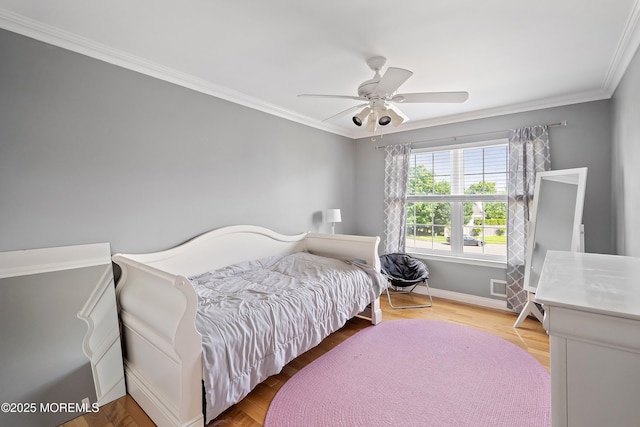 6 Palmer Ln, Englishtown, NJ 07726 - bedroom featuring crown molding, a ceiling fan, light wood-type flooring, and baseboards