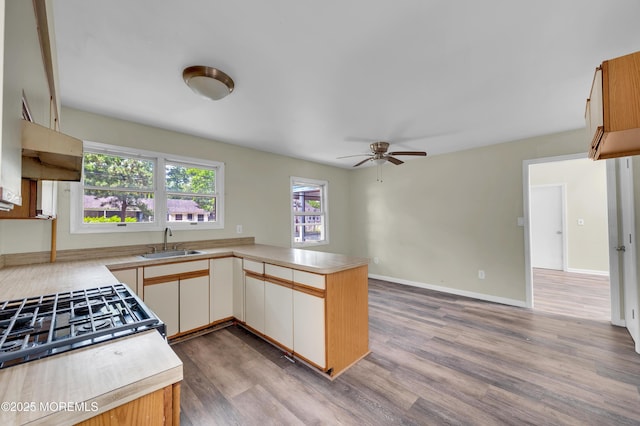 90 Dock Rd, Brick, NJ 08723 - kitchen featuring a peninsula, a ceiling fan, light countertops, and wood finished floors