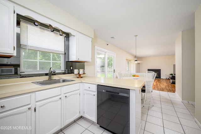 14 Winfield Dr, Manalapan, NJ 07726 - kitchen featuring dishwashing machine, a peninsula, a sink, white microwave, and white cabinets