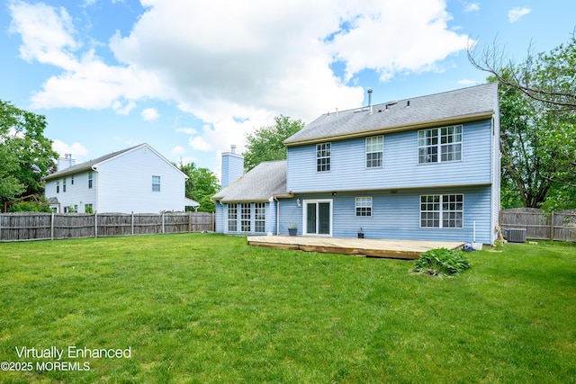 14 Winfield Dr, Manalapan, NJ 07726 - back of house with a wooden deck and cooling unit