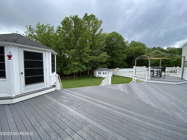 8 Augusta St, Wrightstown, NJ 08562 - wooden deck with an outbuilding, a shed, and outdoor dining area
