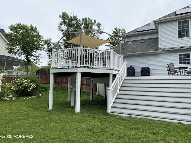 8 Augusta St, Wrightstown, NJ 08562 - rear view of property featuring a deck, roof with shingles, and stairway