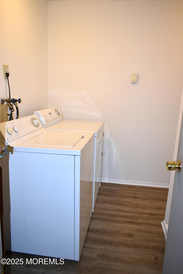 29A Easton Dr Unit 61, Whiting, NJ 08759 - laundry room with washer and clothes dryer, wood finished floors, and baseboards