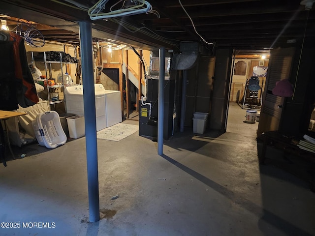 906 Egret Dr, Toms River, NJ 08753 - unfinished below grade area featuring washer and clothes dryer and heating unit