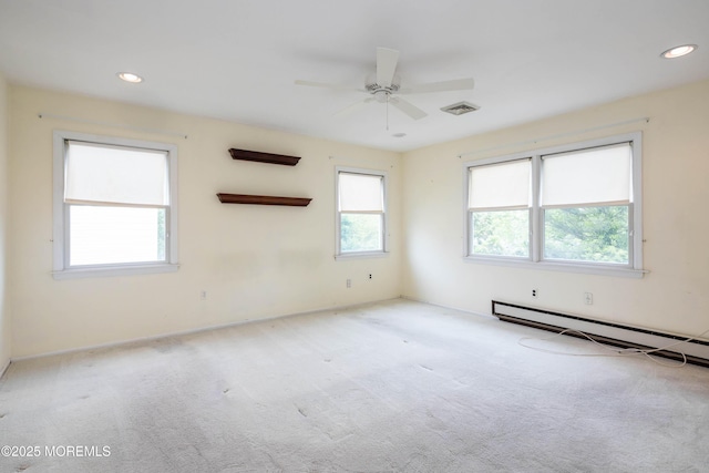 153 12th St, Belford, NJ 07718 - spare room with carpet, a ceiling fan, recessed lighting, baseboard heating, and baseboards