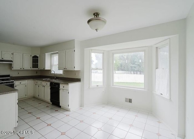 1 Alexander Dr, Monroe, NJ 08831 - kitchen with range with electric stovetop, black dishwasher, under cabinet range hood, dark countertops, and a sink