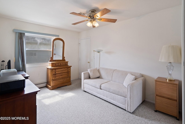 14 Tijuana Ct, Toms River, NJ 08757 - carpeted living area with a baseboard heating unit and ceiling fan