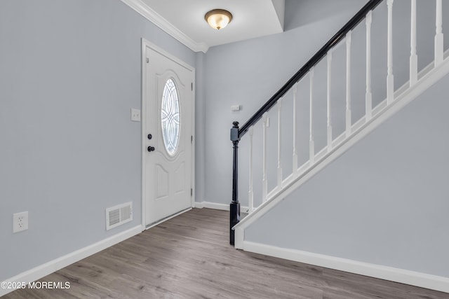 127 Creek Rd Unit 518, Brick, NJ 08724 - foyer entrance featuring stairway, crown molding, wood finished floors, and baseboards