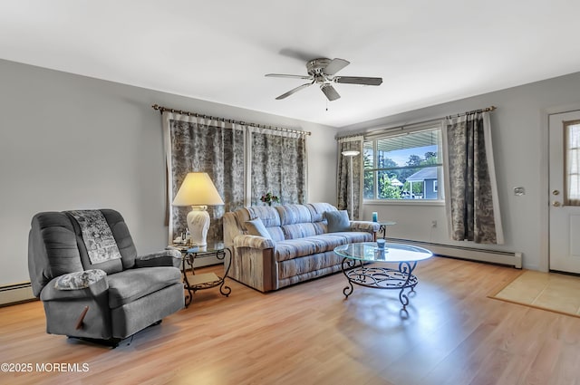 3 Virgin Islands Dr, Toms River, NJ 08757 - living room featuring a baseboard radiator, ceiling fan, and wood finished floors