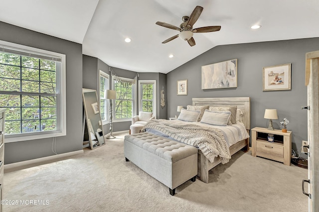 43 Woodledge Ct, Rockaway Twp, NJ 07866 - carpeted bedroom featuring vaulted ceiling, baseboards, multiple windows, recessed lighting, and a ceiling fan